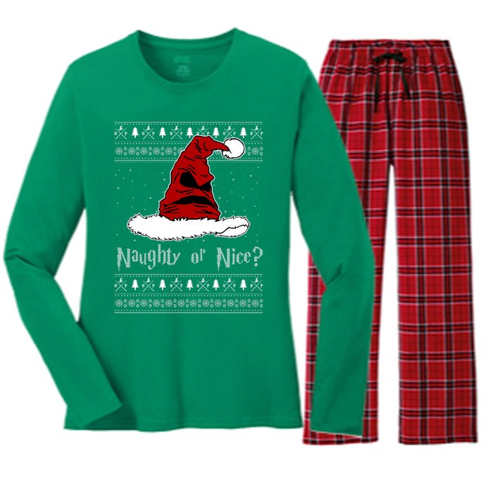 Naughty Or Nice Santa Funny Christmas Holiday Women's Long Sleeve Flannel Pajama Set 