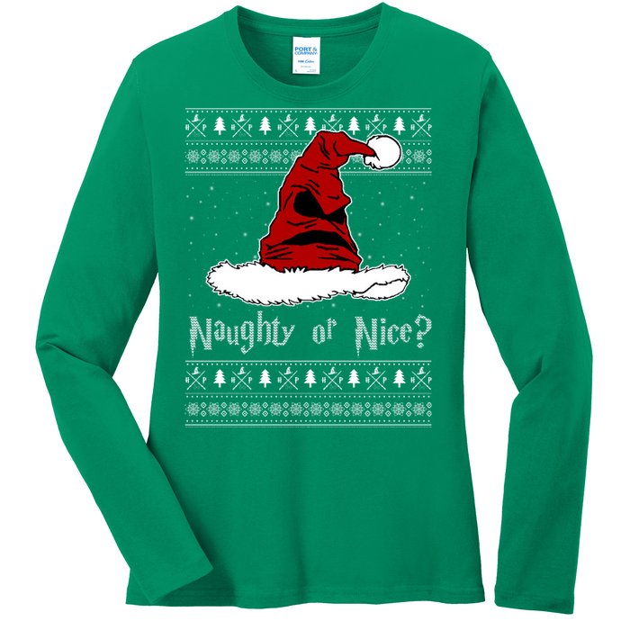 Naughty Or Nice Santa Funny Christmas Holiday Ladies Long Sleeve Shirt