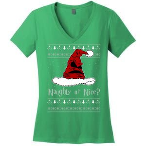 Naughty Or Nice Santa Funny Christmas Holiday Women's V-Neck T-Shirt