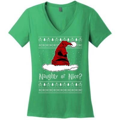 Naughty Or Nice Santa Funny Christmas Holiday Women's V-Neck T-Shirt