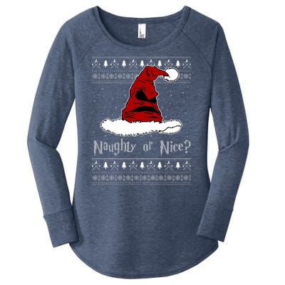 Naughty Or Nice Santa Funny Christmas Holiday Women's Perfect Tri Tunic Long Sleeve Shirt