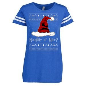 Naughty Or Nice Santa Funny Christmas Holiday Enza Ladies Jersey Football T-Shirt