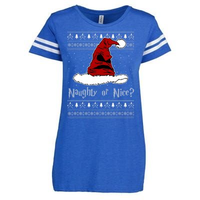 Naughty Or Nice Santa Funny Christmas Holiday Enza Ladies Jersey Football T-Shirt