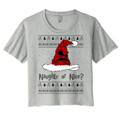 Naughty Or Nice Santa Funny Christmas Holiday Women's Crop Top Tee