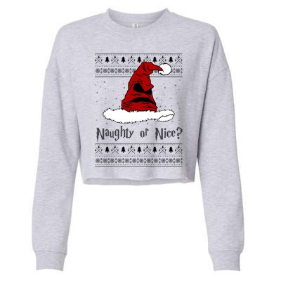 Naughty Or Nice Santa Funny Christmas Holiday Cropped Pullover Crew