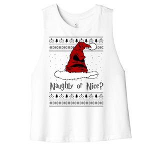 Naughty Or Nice Santa Funny Christmas Holiday Women's Racerback Cropped Tank