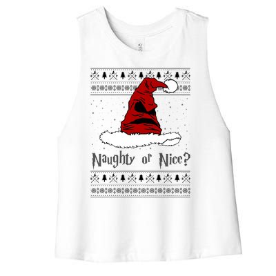 Naughty Or Nice Santa Funny Christmas Holiday Women's Racerback Cropped Tank