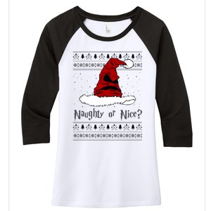 Naughty Or Nice Santa Funny Christmas Holiday Women's Tri-Blend 3/4-Sleeve Raglan Shirt