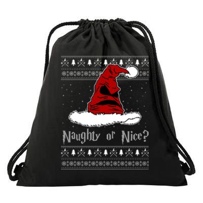 Naughty Or Nice? Sorting Santa Claus Ugly Christmas Sweater Drawstring Bag