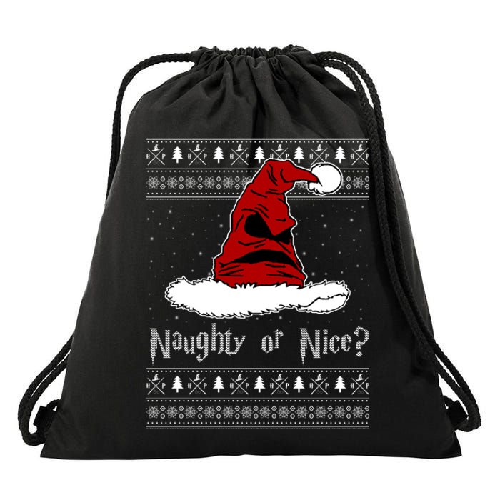 Naughty Or Nice? Sorting Santa Claus Ugly Christmas Sweater Drawstring Bag