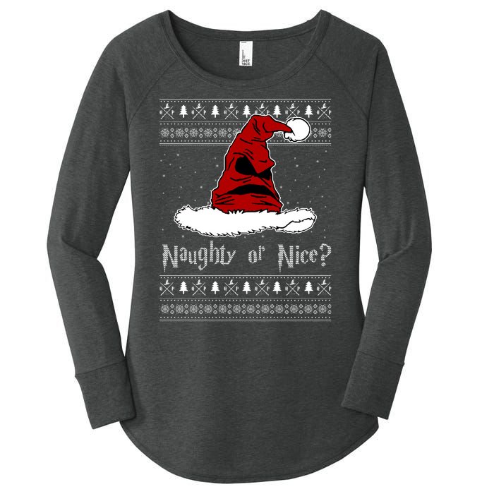 Naughty Or Nice? Sorting Santa Claus Ugly Christmas Sweater Women's Perfect Tri Tunic Long Sleeve Shirt