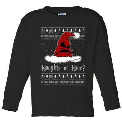 Naughty Or Nice? Sorting Santa Claus Ugly Christmas Sweater Toddler Long Sleeve Shirt