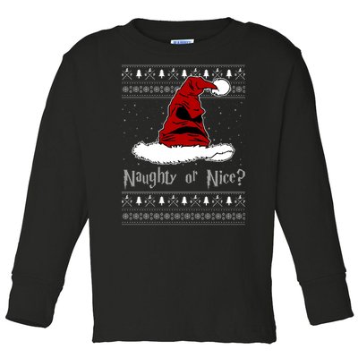 Naughty Or Nice? Sorting Santa Claus Ugly Christmas Sweater Toddler Long Sleeve Shirt