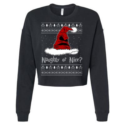 Naughty Or Nice? Sorting Santa Claus Ugly Christmas Sweater Cropped Pullover Crew