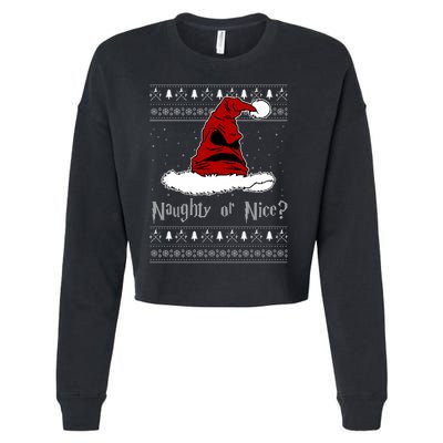 Naughty Or Nice? Sorting Santa Claus Ugly Christmas Sweater Cropped Pullover Crew