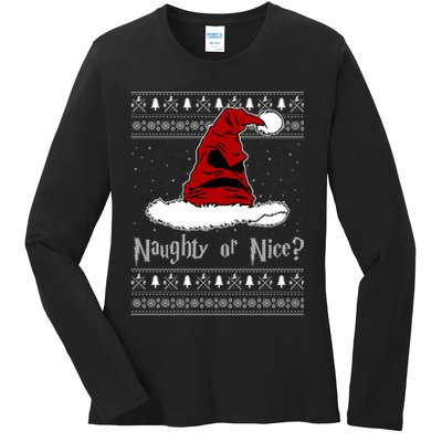 Naughty Or Nice? Sorting Santa Claus Ugly Christmas Sweater Ladies Long Sleeve Shirt