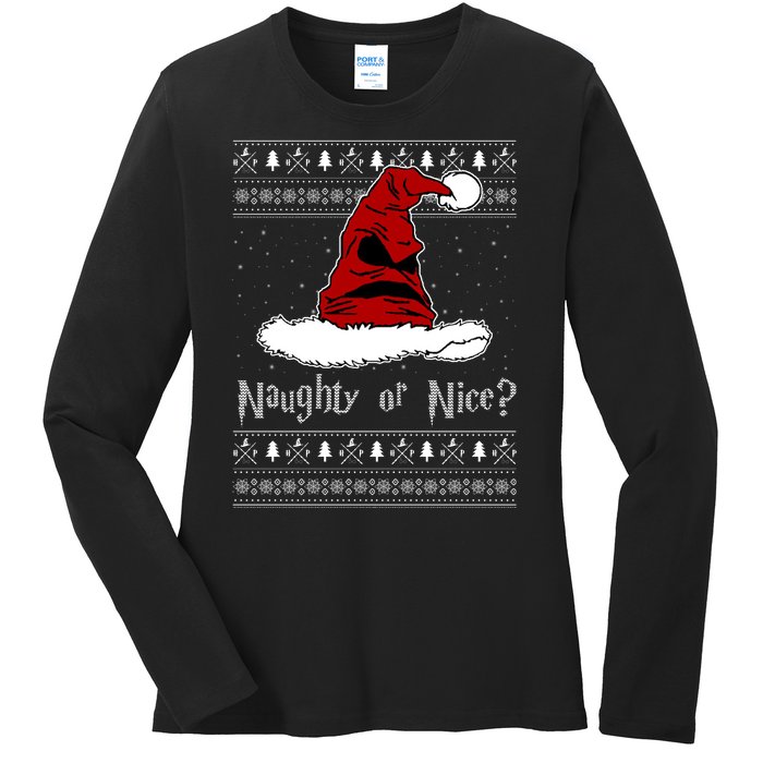 Naughty Or Nice? Sorting Santa Claus Ugly Christmas Sweater Ladies Long Sleeve Shirt