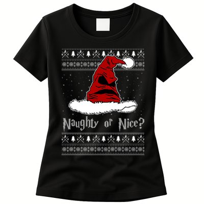 Naughty Or Nice? Sorting Santa Claus Ugly Christmas Sweater Womens T-Shirt