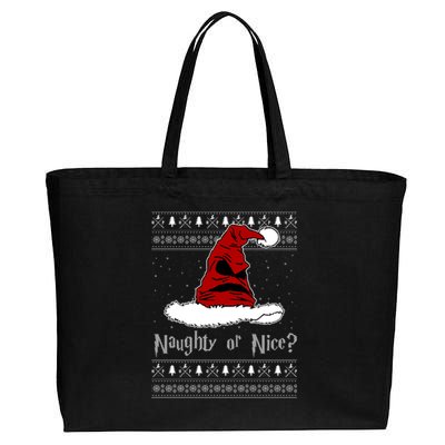 Naughty Or Nice? Sorting Santa Claus Ugly Christmas Sweater Cotton Canvas Jumbo Tote