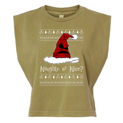 Naughty Or Nice? Sorting Santa Claus Ugly Christmas Sweater Garment-Dyed Women's Muscle Tee