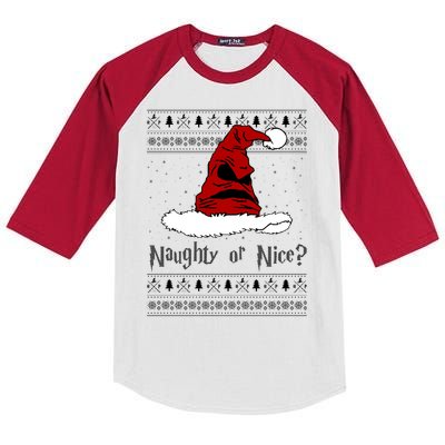 Naughty Or Nice? Sorting Santa Claus Ugly Christmas Sweater Kids Colorblock Raglan Jersey