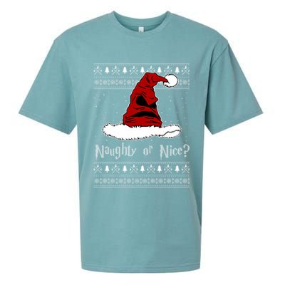 Naughty Or Nice? Sorting Santa Claus Ugly Christmas Sweater Sueded Cloud Jersey T-Shirt