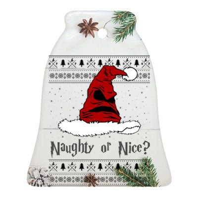 Naughty Or Nice? Sorting Santa Claus Ugly Christmas Sweater Ceramic Bell Ornament