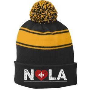 New Orleans Nola Strong Heart 2025 New Orleans Strong Stripe Pom Pom Beanie