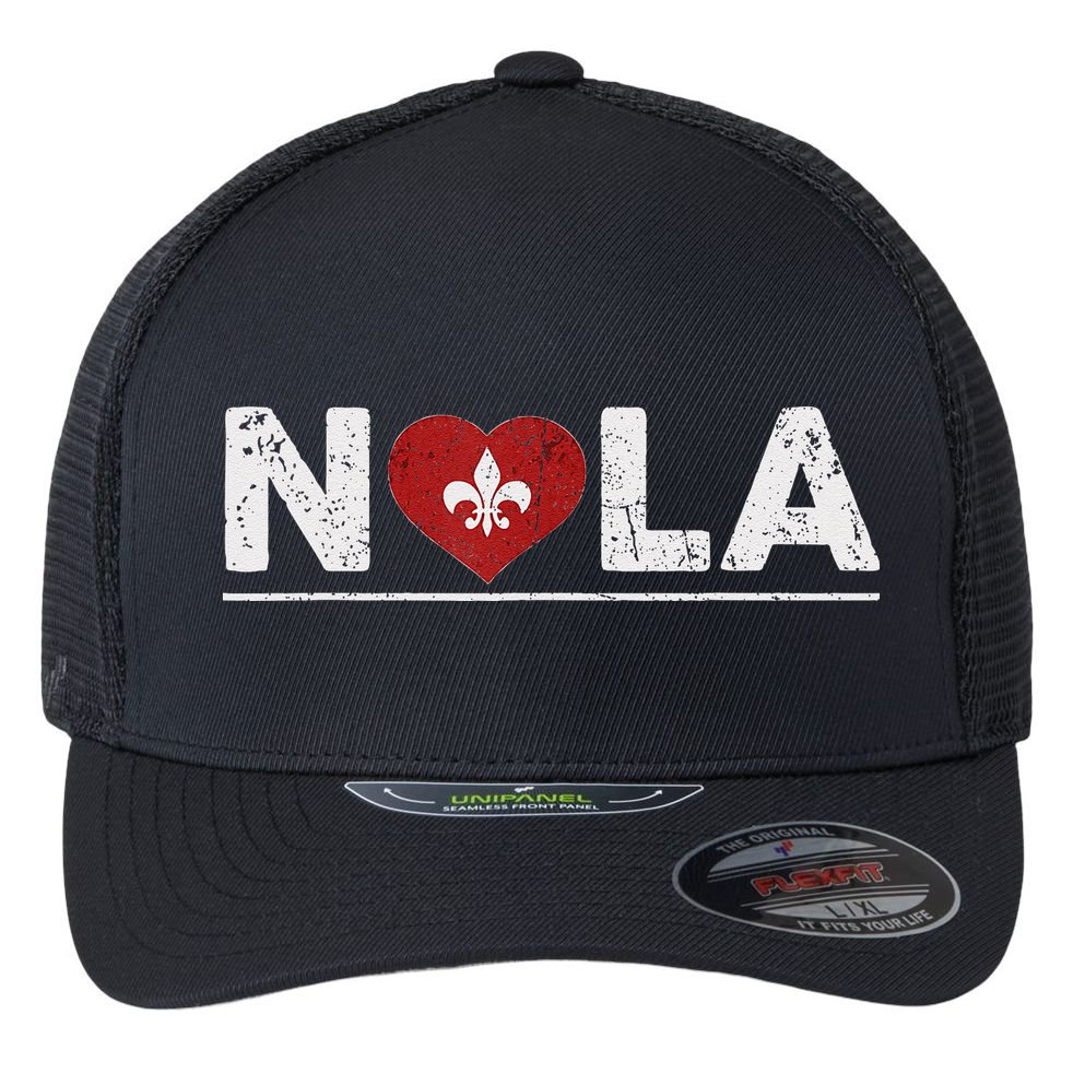 New Orleans Nola Strong Heart 2025 New Orleans Strong Flexfit Unipanel Trucker Cap