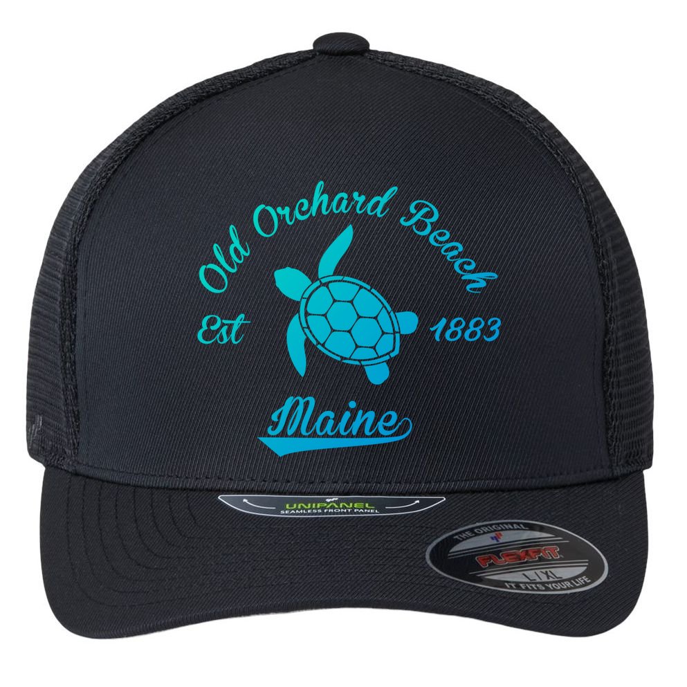 Nautical Old Orchard Beach Maine Sea Turtle Gift Flexfit Unipanel Trucker Cap