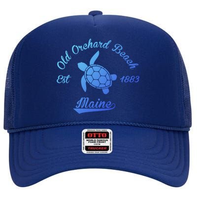 Nautical Old Orchard Beach Maine Sea Turtle Gift High Crown Mesh Back Trucker Hat