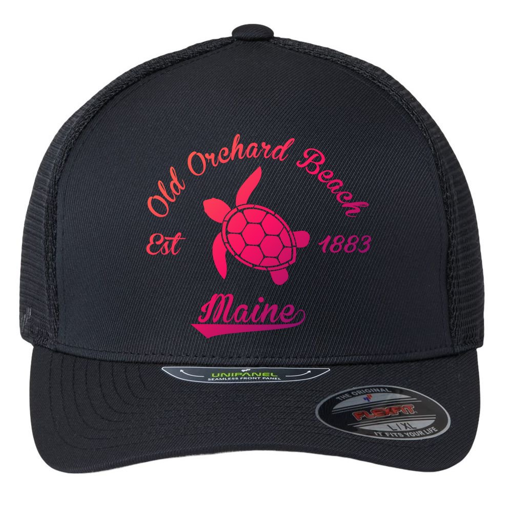 Nautical Old Orchard Beach Maine Sea Turtle Gift Flexfit Unipanel Trucker Cap