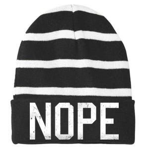 NOPE Funny Meme Striped Beanie with Solid Band