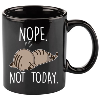 Nope Not Today Funny Lazy Cat 11oz C Handle Ceramic Mug