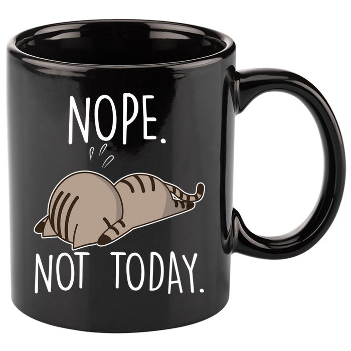 Nope Not Today Funny Lazy Cat 11oz C Handle Ceramic Mug