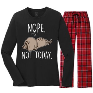 Nope Not Today Funny Lazy Cat Women's Long Sleeve Flannel Pajama Set 