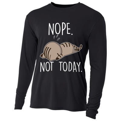 Nope Not Today Funny Lazy Cat Cooling Performance Long Sleeve Crew