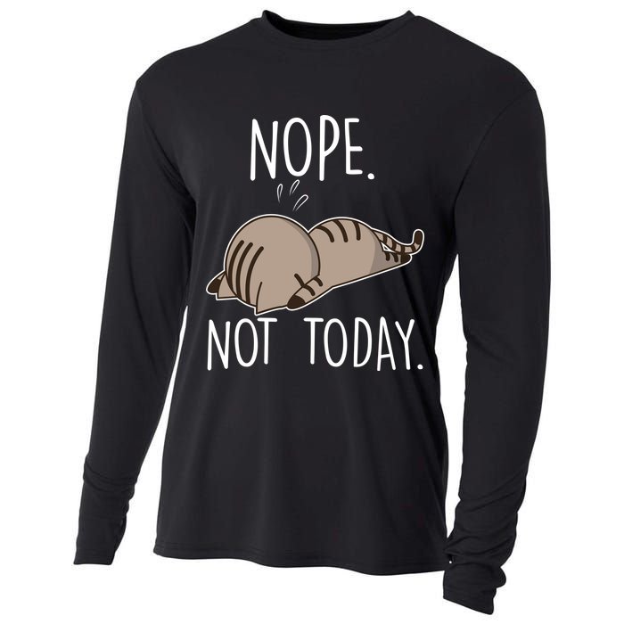 Nope Not Today Funny Lazy Cat Cooling Performance Long Sleeve Crew