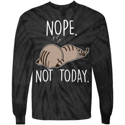 Nope Not Today Funny Lazy Cat Tie-Dye Long Sleeve Shirt