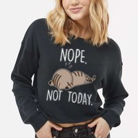 Nope Not Today Funny Lazy Cat Cropped Pullover Crew