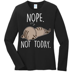 Nope Not Today Funny Lazy Cat Ladies Long Sleeve Shirt