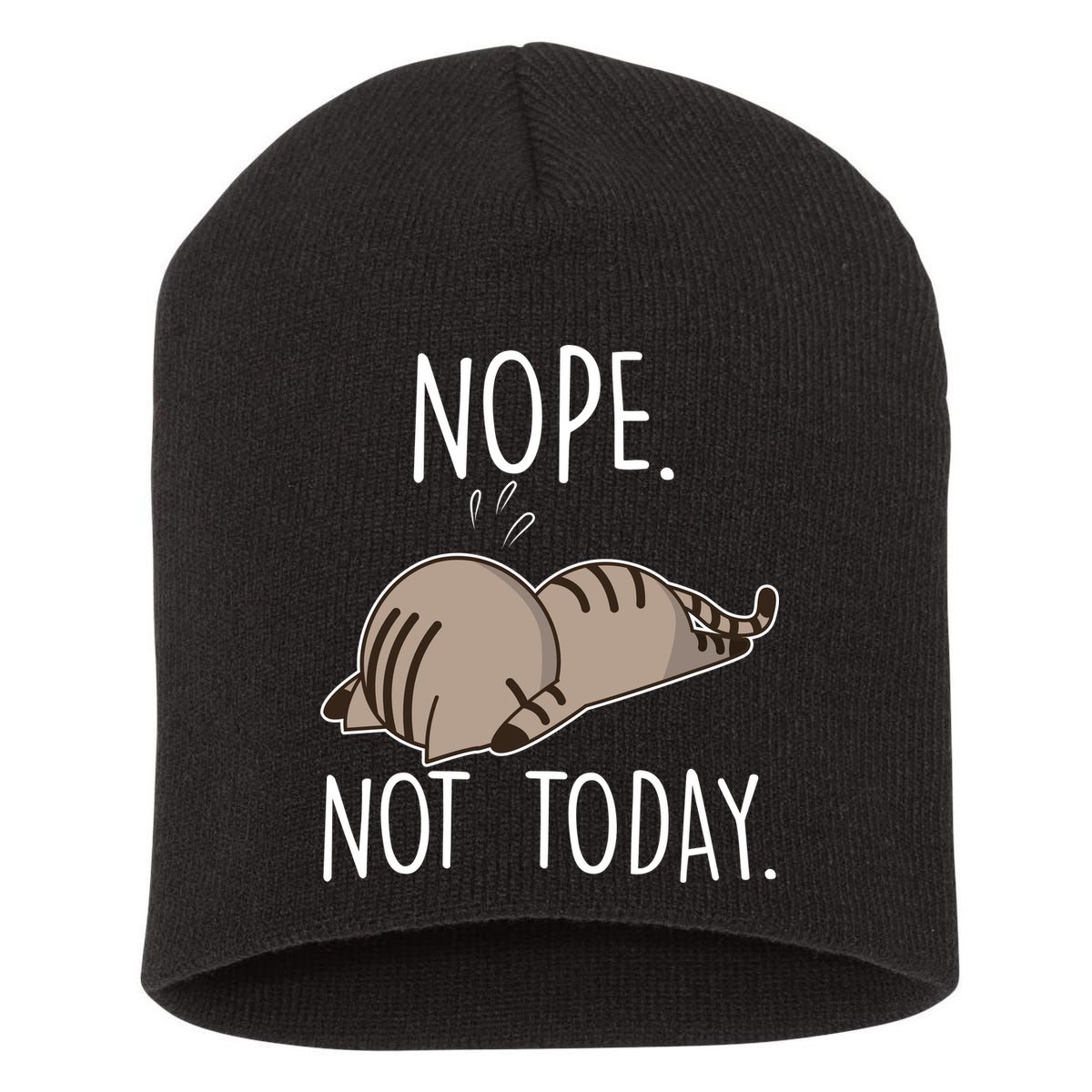 Nope Not Today Funny Lazy Cat Short Acrylic Beanie
