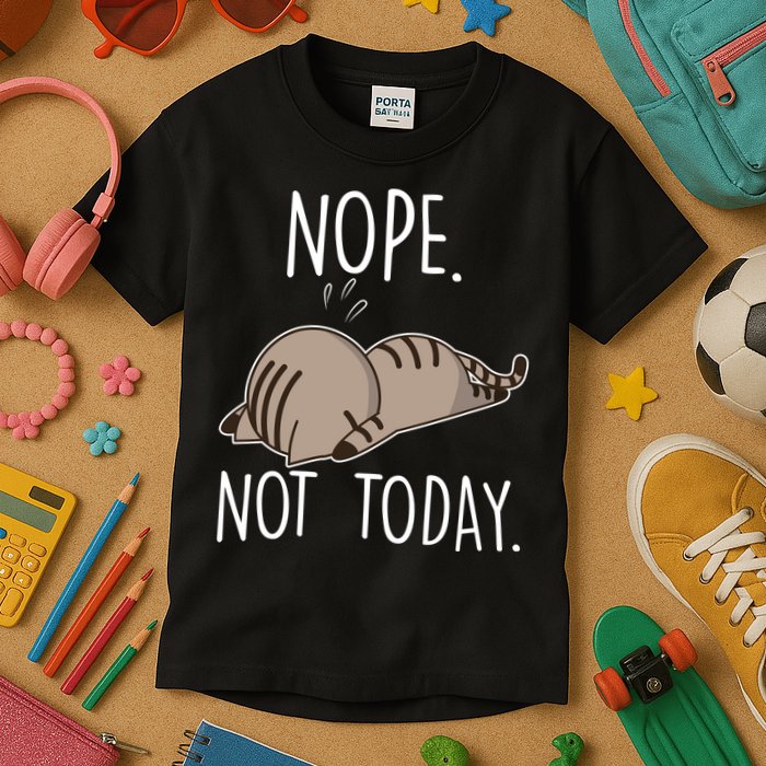 Nope Not Today Funny Lazy Cat Kids T-Shirt