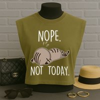 Nope Not Today Funny Lazy Cat Garment-Dyed Women's Muscle Tee