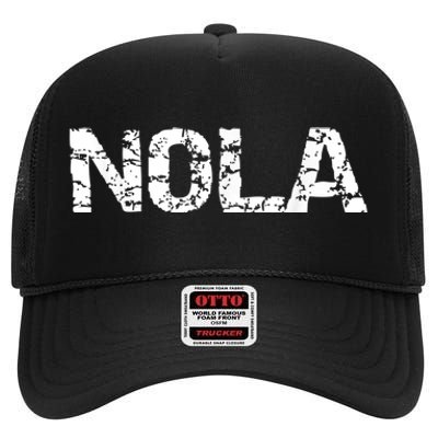 New Orleans Road Trip Gifts Vacation Quote Distressed Nola High Crown Mesh Back Trucker Hat