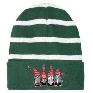 Nordic Gnomes Winter Christmas Striped Beanie with Solid Band