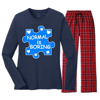 Normal Is Boring Autism Awareness Women's Long Sleeve Flannel Pajama Set 