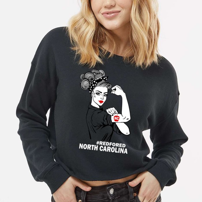 North Carolina NC Red For Ed Strong Cropped Pullover Crew