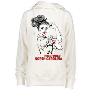 North Carolina NC Red For Ed Strong Womens Funnel Neck Pullover Hood