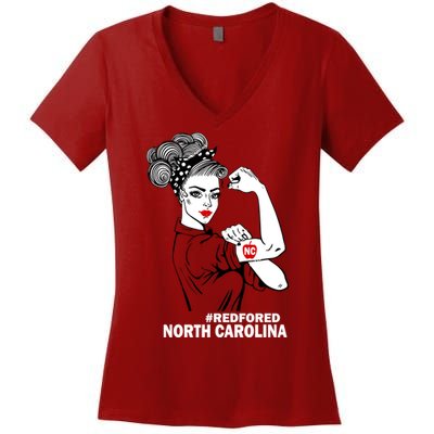 North Carolina NC Red For Ed Strong Women's V-Neck T-Shirt